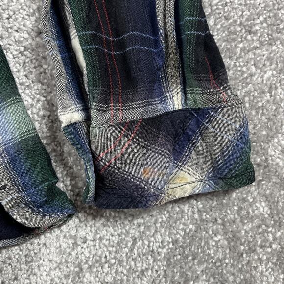 Salt Valley Flannel Shirt Mens Large Rayon Western Plaid Button Up *Distressed* - Picture 7 of 16